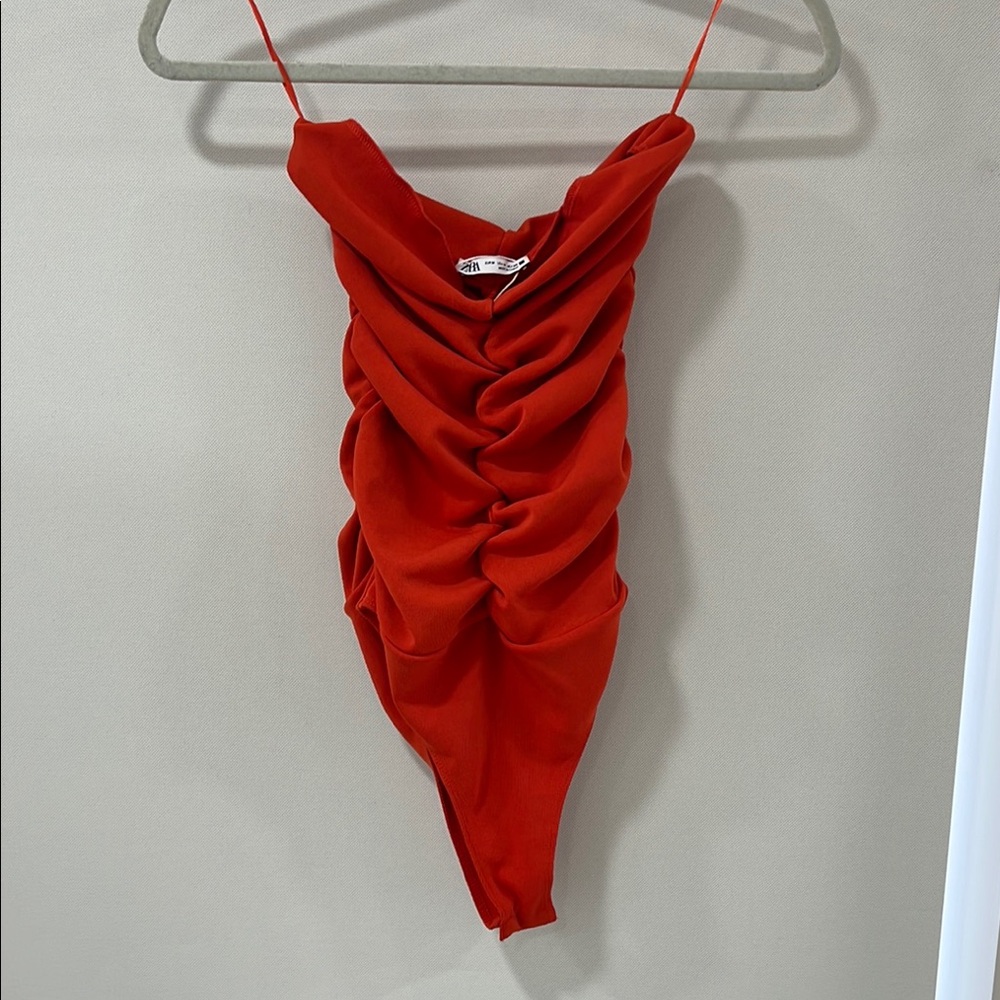Zara Red Ruched Bodysuit size medium